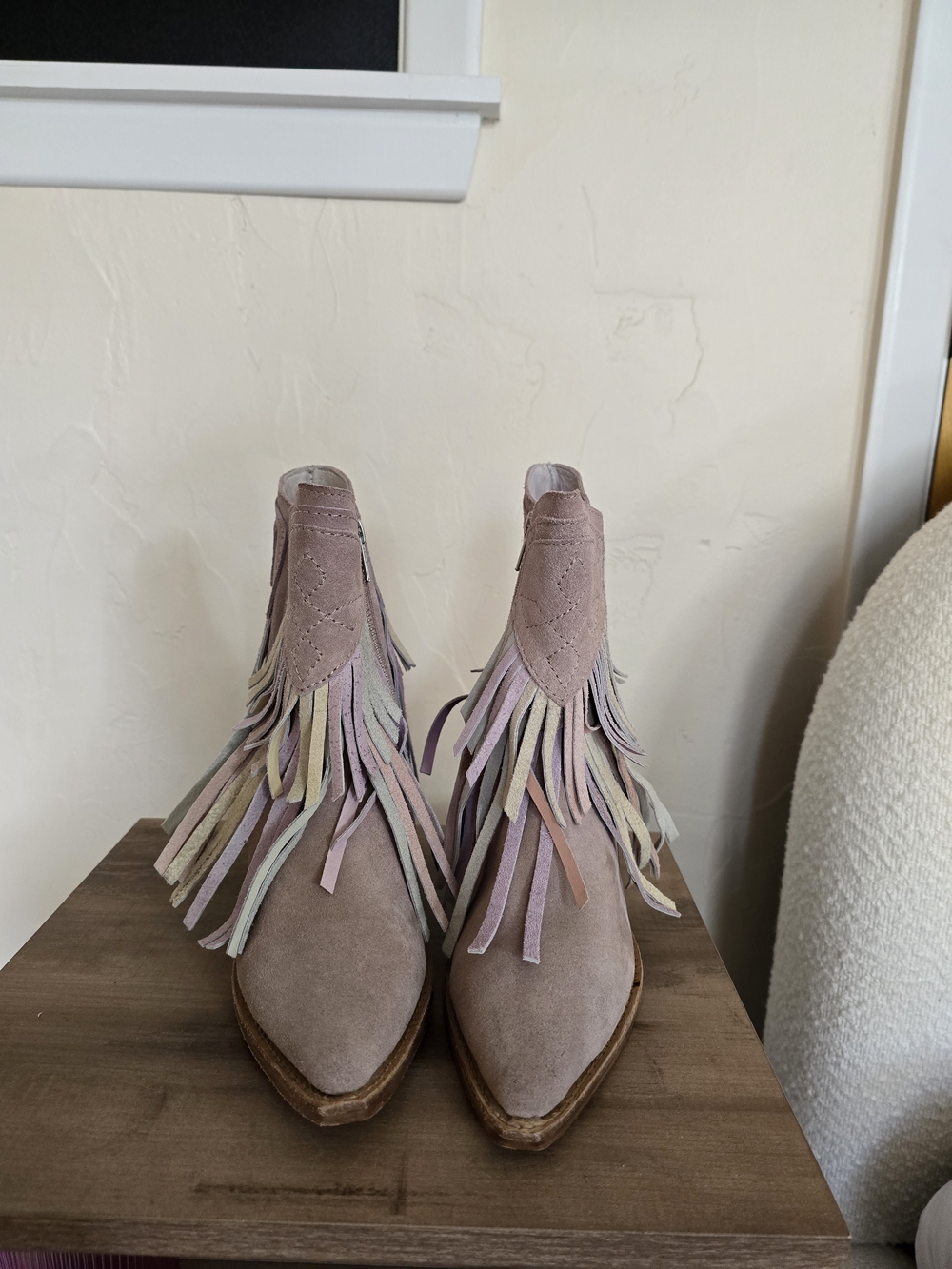 Free People Lawless Mauve Suede Fringe Ankle Boots
